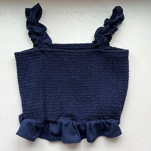 Whiskey Grade Navy Blue ruffle cropped tank top - Picture 1 of 2